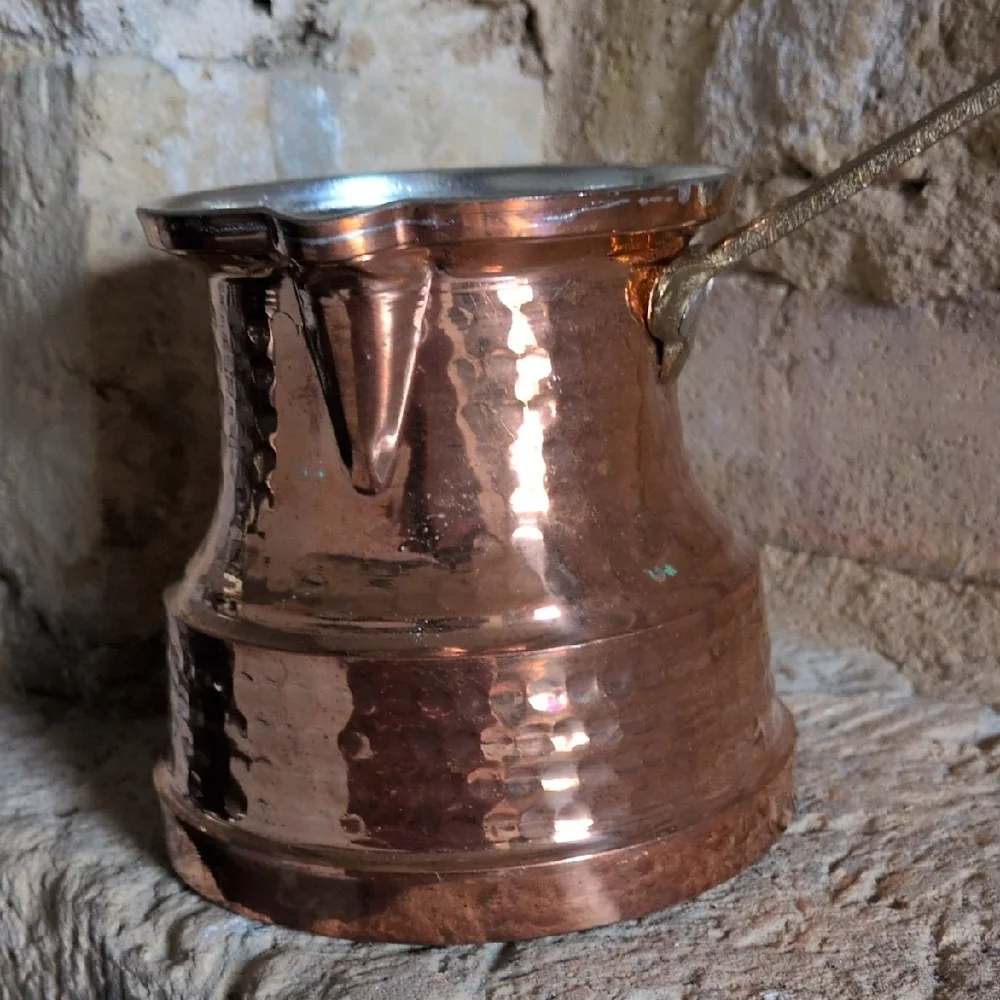 NWOT Vintage Hammered Copper Turkish Coffee Pot With Brass Handle